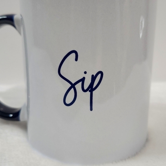 THIRTY-ONE Hello Happy Sip White Navy Blue Ceramic Coffee Cup Mug 12 Oz - Picture 2 of 9